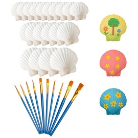 YceLon Pack of 20 Shells for Painting, Natural Shells Large for DIY Crafts, Includes 10 Brushes, Ideal for Maritime Decoration and Creative Projects (2-8 cm)