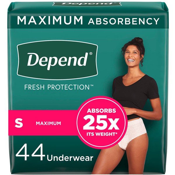 Depend FIT-Flex Incontinence Underwear for Women, Disposable, Maximum Absorbency, Small, Blush, Small 44 Count