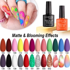 Lavender Violets Gel Nail Polish Set,Base,Glossy n Matte Top Coat,Blooming Gel Liner Pen Classical Solid Colors Nude Red Blue Glitter Sliver Green Gold French Nail Art Gifts for Women UV Varnish C997