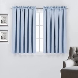 2pc 100% Blackout Rod Pocket Thermal Insulated Window Treatment Curtain Panels Set, 52" Wide x 45" Long, Light Blue