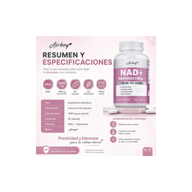 Nad Y Resveratrol 1500mg Suplemento 60 Cápsulas Adulto