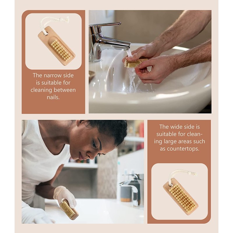 Nail Brush,Larbois Wooden Nail Brushes for Cleaning Nails 2Pack Double