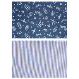 miwaki Place Mat, Fabric, Kids, Boys, Kindergarten, Nursery School, Set of 2, Simple, Name Tags, Motif, Made in Japan, Tyrannosaurus, Navy, Hickory, Dinosaur Denim Mat, S