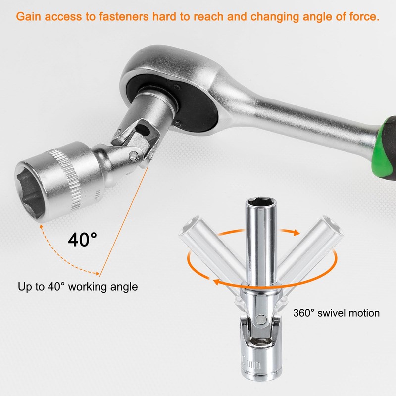 sourcing map 3/8" Drive Universal Joint Socket 12mm CR-V Metric
