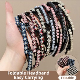 Sufeasdf 2024 New Pearl Collapsible Headband 4 Pcs, Folding Headbands For Women'S Hair, Retractable Pocket Hair Band, Compact Portable Adjustable Hair Hoop For Girl Travel Outdoor