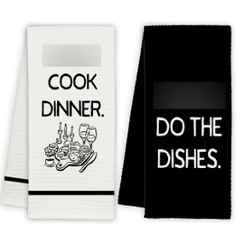 Funny Kitchen Towels and Dishcloths Set, Cute Cooking Baking Towel, Absorbent Quick Dry Cloth, New House Decoration, Best Housewarming Gifts for Family Friends-B09