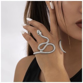 Inilbran Punk Snake Bangle Bracelet Silver Open Snake Cuff Bracelet Gothic Snake Serpent Cuff Bracelet Vintage Bracelet Jewellery for Women and Girls