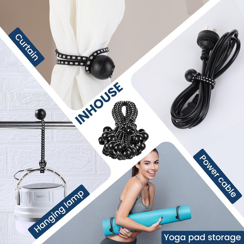 Wowangce 100 Pcs 4 Inch Ball Bungee Cords Tarp Tie