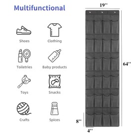 24 Pockets Hanging Shoe Organiser Over the Door Shoe Storage with Hooks for Balconies, Bathrooms, Wardrobes, Doors