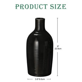 Black Ceramic Vase 23CM Tall, Vase for Flowers Oriental Style Flower Vase for Pampas Grass Dried Flowers Floral Vase for Home Decor Living Room Bookshelf Mantel Table Ornament