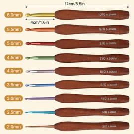 9 Pcs Crochet Hook Set 2.0-6.0mm Wooden Handle Crochet Ergonomic Crochet Hook Crochet Set for Knitting Needles Lace Needle Yarn DIY Craft Tools Arthritis Hand Extra Light Knitting Needle Crochet Yarn