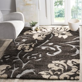 Safavieh Florida Shag Collection SG458 Floral 1.2-inch Thick Area Rug, 5'3" x 7'6", Dark Brown / Smoke