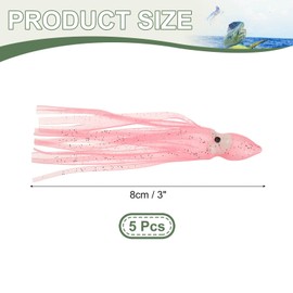 YELARXI Fishing Squid Skirts Glow Soft Plastic Trolling Lures, 8cm/3 Inch Luminous Fit for Bass Trout Salmon Saltwater Fishing Bait (5Pcs, Light Pink)