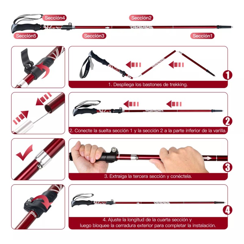 bastones senderismo 2 Bastón Trekking Plegable Ligero Senderismo Escalar Caminar