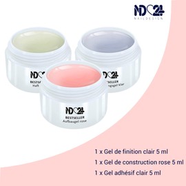 Gel Set - Haftgel + Aufbaugel Rosa + Finish Versieglergel - Made in Germany (3 x 5ml)