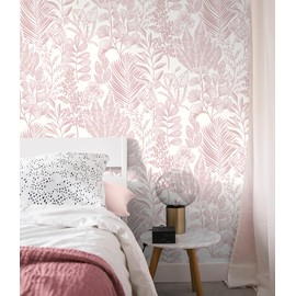 Hopepak Peel and Stick Wallpaper Pink Leaf Floral Wallpaper for Bedroom Self Adhesive Removable Wallpaper Boho Flower Contact Paper for Bathroom Living Room 17.3''x78.7''