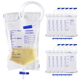 Tvvcalk Pack of 10 750 ml Urine Bags, Catheter Bag, Leg Bag, Catheter Leg Bag, Urine Drainage Bag with 2 Fabric Straps, Valve and T-Drain