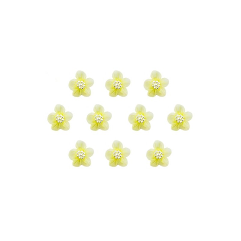HAND® Light Yellow Organza Flower Sew On Trims with Pearl