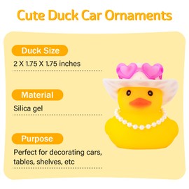 wonuu Car Dashboard Pink Cowboy Hat Rubber Ducks, Decorations Duck for Office Desk Ornament Accessories with Hat, Heart Glasses, Pearl, White