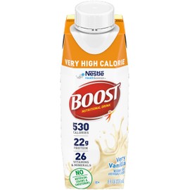 Boost Very High Calorie Nutritional Drink Very Vanilla, Made with Natural Vanilla Flavor & No Artificial Flavors, Colors & Sweeteners, 8 FL OZ (Pack of 3)