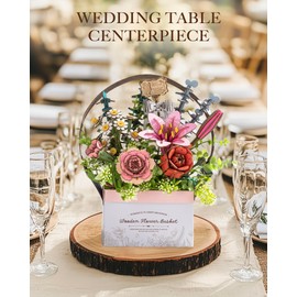 Rowood Wooden Flower Basket, Artifical Flowers Bouquet Building Set Craft Kits for Asults,DIY 3D Wooden Puzzle Botanical Collection,Unique Gift on Wedding/Mother's Day/Valentines Day/Birthday