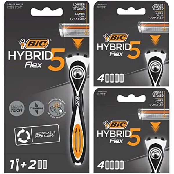 BIC Hybrid 5 Flex Refillable Men's Razor, 1 Weighted Handle