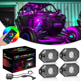 RGB Rock Light Kits, Niwaker 4 Pods LED Rock Lights with Bluetooth Control Multicolor Neon LED Lights RGB Underglow Lights for Truck UTV ATV SUV Off Road Side by Side Polaris Can Am Kawasaki Boat