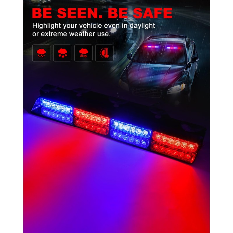 HLauto 6Z4J Emergency Dash Strobe Lights: 2x16.8 inch Red Blue