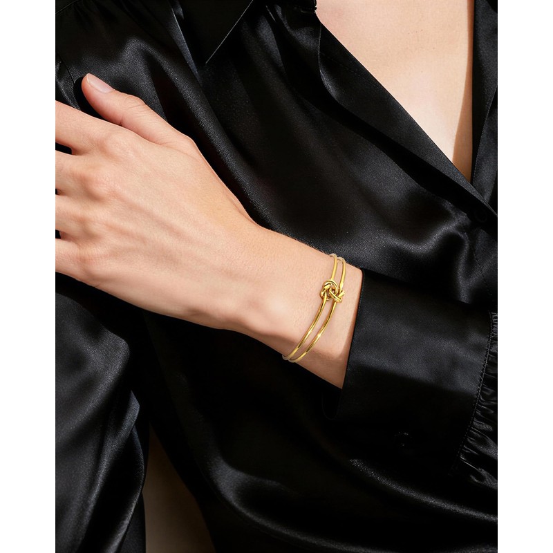 Desnuage Double Layer Open Bracelet with Knot Design for Women