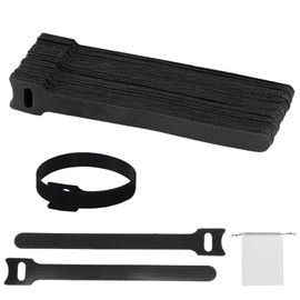 DOINEUFL Kabelbinder Wiederverschließbar, Klettband Kabelbinder Klett Schwarz, Kabelbinder Klettverschluss, 50 Stück 25 cm Verstellbare Kabelmanagement für Home Office Büro und Gartena