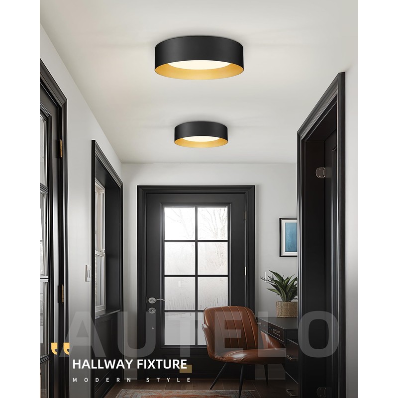 AUTELO Flush Mount Ceiling Light, 14" Frosted Glass Shade Close