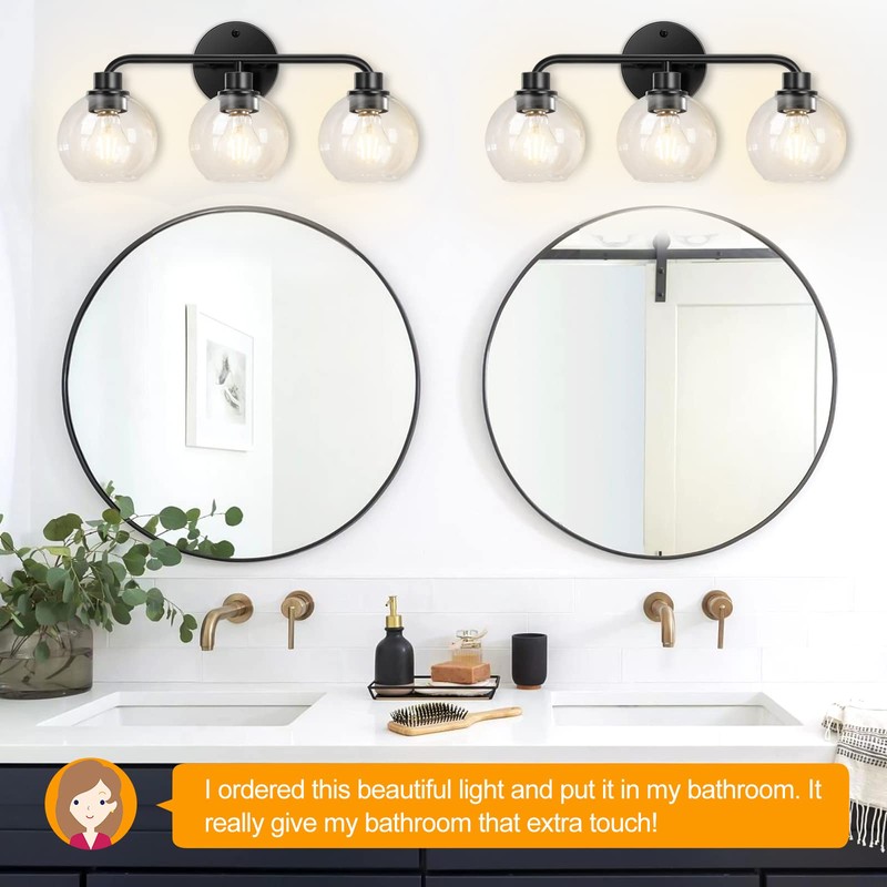 Bathroom Light Fixtures Black Vanity Light, 3 Light Modern Wall
