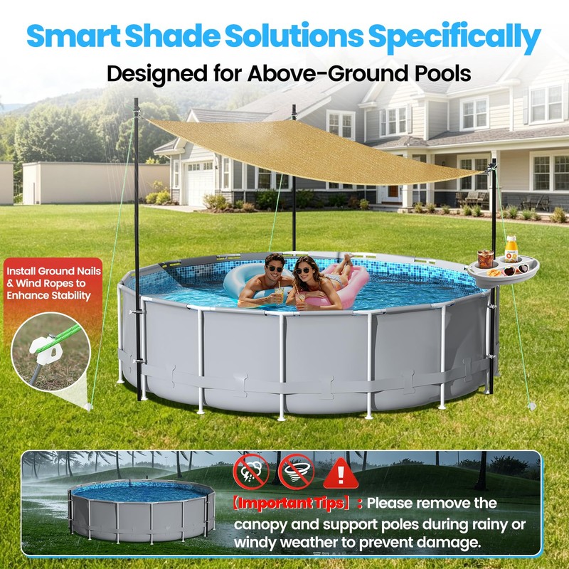 Vidoya Above Ground Pool Canopy Sunshade Set with Storage Tray