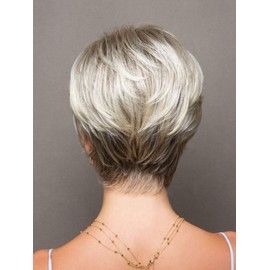 Megan Wig Color Marble Brown - Noriko Wigs 5" Short Bob Wedge Tapered Back Longer Layers Face Framing Pixie Synthetic Average Cap Bundle MaxWigs Hairloss Booklet