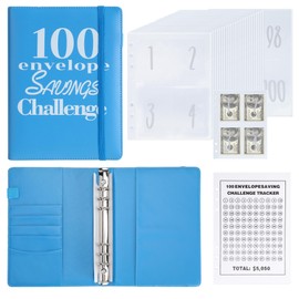 NICOOTH 100 Envelopes Money Saving Challenge Money Saving Binder 100 Envelope Challenge Binder Savings Binder Envelope A5 Savings Challenge Book (Blue)