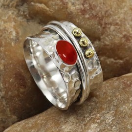 SILVERTROVE Gemstone Band Ring, Sterling Silver Ring for Men and Women, Band Ring in All Sizes, Jewellery CRG1068AA, Gemstone Precious metal gemstone, Cabochon Carnelian