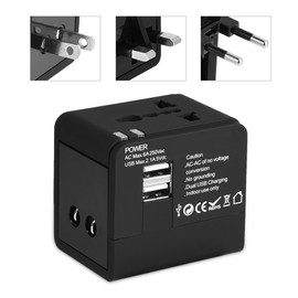 All in One Universal Fast Charging Plug Adapter Travel Wall Outlet Converter with 2 USB Port