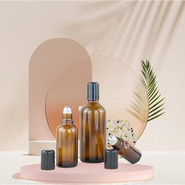 4 Pack 100mL Amber Glass Essential Oil Roller Bottles,Refillable Massage Roll on Bottles with Stainless Steel Roller Balls,Empty Travel Roller Containers for Sample Perfumes Lip Balms Aromatherapy