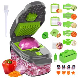 19 in 1 Vegetable Chopper, Food Chopper with 8 Blades, Onion Chopper with Container, Vegetable Slicer, Veggie Chopper with Container, Kitchen Gadgets, Home Essentials, Kitchen Accessories
