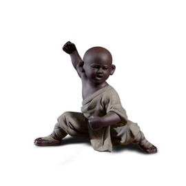 DIYOMR Chinese Kung Fu Shaolin Monk Figurines Crafts Ornaments Statues, Colored Ceramic Kung Fu Martial Arts Sculpture for Home Decor Display Desktop (Gray)