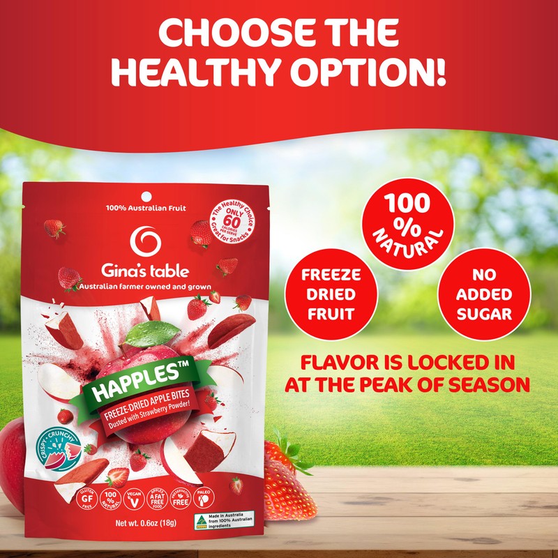 Happles Freeze Dried Apples with Strawberry Fruit Powder – 100%