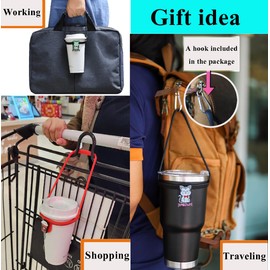 4 Pieces Christmas Theme Silicone Tumbler Carrier Holder, Portable Cup Carrier Holder, Reusable Coffee Carrier with Handle Tie Hand Strap for Traveling and Take Out (Black, Red, White, Pink)