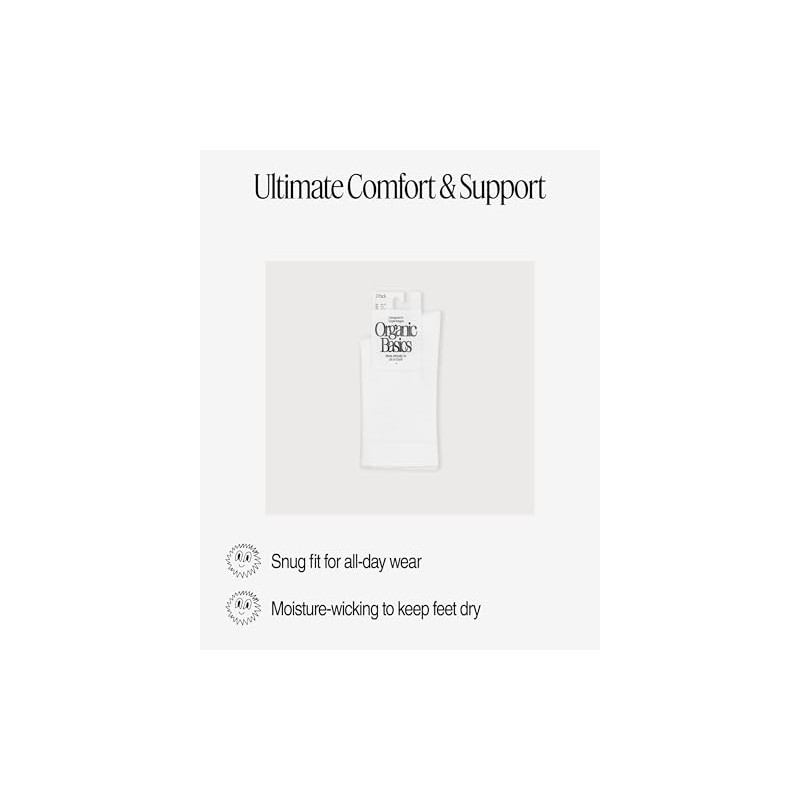 Organic Basics Unisex Core Crew Socks 2-pack, White, 10-12