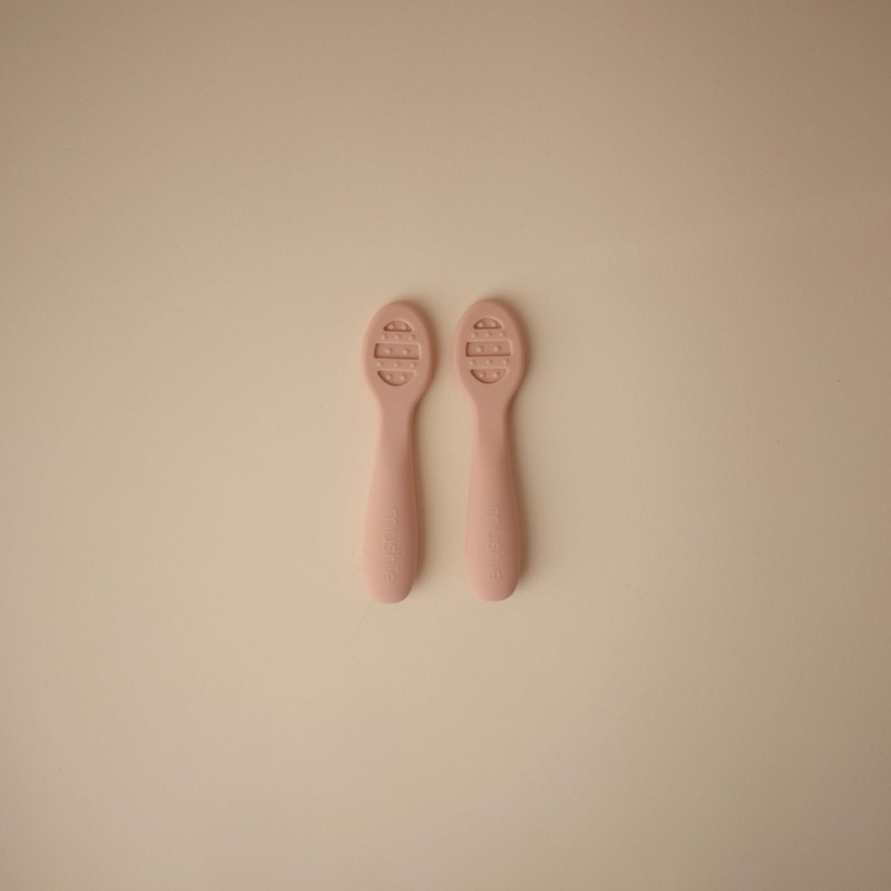 mushie Silicone First Feeding Baby Spoons | 2 Pack (Blush/Shifting