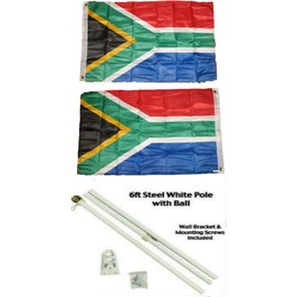 JumpingLight 2x3 Foot South Africa African 2ply Flag White Pole Kit Ball Top - Black Lives Matter - Pan-African Black Liberation UNIA Flag