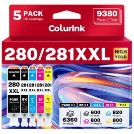 280 281 Ink Cartridges Replacement for Canon TR8620a Ink Combo, PGI-280XXL CLI-281XXL PGI 280XXL 281XXL 280 XXL Smart Ink for Color Printers Pixma TR8600 TR8520 TR8620 TR8622a TS9120 TS9521c (5 Packs)