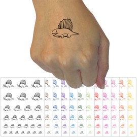 Wary Dimetrodon Dinosaur with Dorsal Sail Fin Temporary Tattoo Water Resistant Fake Body Art Set Collection - Brown (One Sheet)