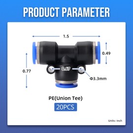 PIONFYNES 20PCS 1/4 Inch OD Push to Connect Fittings Tee, Pneumatic Fittings Quick Connect Air Hose Fittings (PE, 1/4" OD)