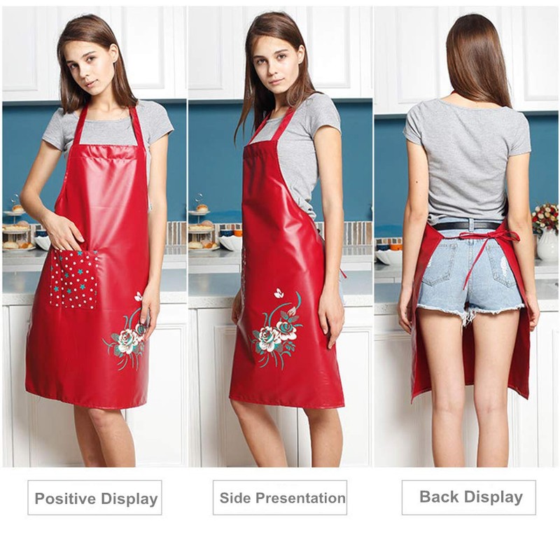 SEIFINI Premium PU Kitchen Aprons for Women with Pocket, Oil