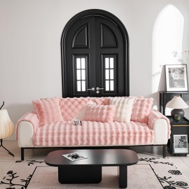 LIFEDX Sofa Cover Corner Sofa Cover 1-4 Seater L Shape, Couch Cover with Non-Slip Warm Rabbit Plush, Washable Pets Dog Sofa Cover for Living Room, Sofa Throw L Shape Sofa Protector, Pink, 70 x 70 cm